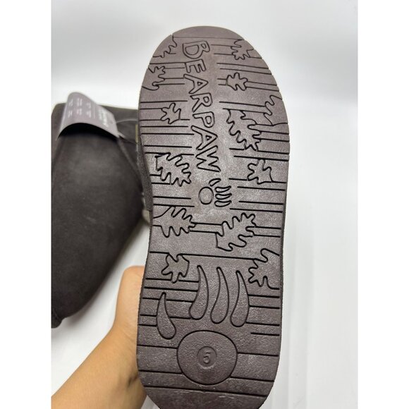 New! Bearpaw Abby Youth Chocolate Boots Size 5 M With Faux Fur Collar & Adjustab - Picture 5 of 9